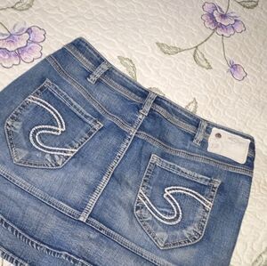 Vintage Y2K Silver Jeans Short Mini Skirt Ruffles Distressed Sexy 30 11